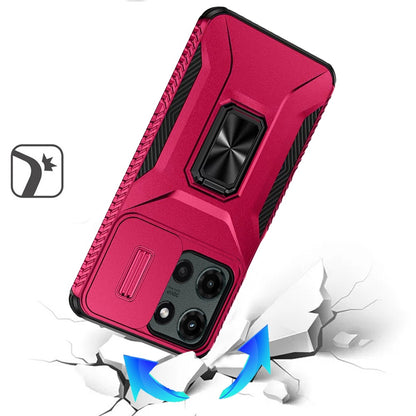 For Samsung Galaxy S25 EDGE Case, Camera Cover with Magnetic Rotation Ring Stand, Military Grade Hybrid Hard TPU Shockproof Case Cover Hot Pink