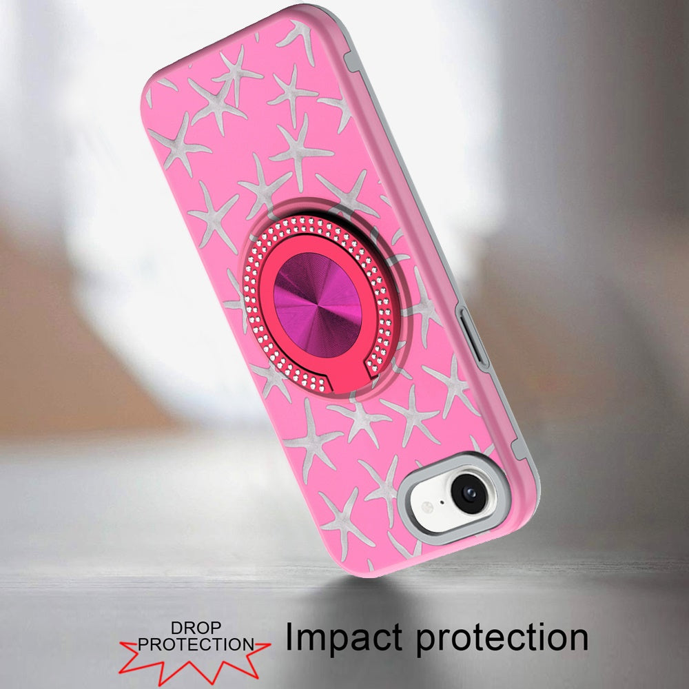 For Motorola Moto G 5G 2025 Pattern Design Hybrid with Invisible Ring Stand & Magnetic Back, Shockproof Protective Grip Case Cover