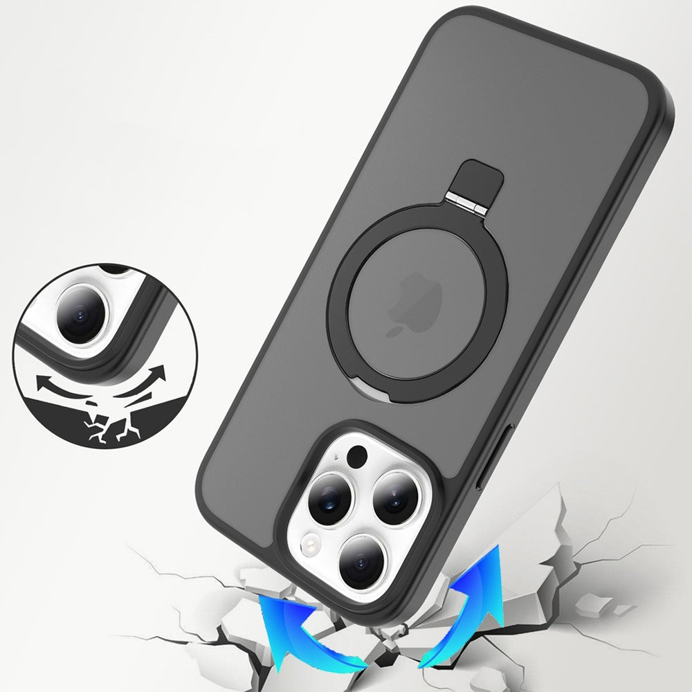 For Apple iPhone 13 Pro Magnetic Circle Back with Ring Stand Full Rotation Matte Hybrid Shockproof Case Cover