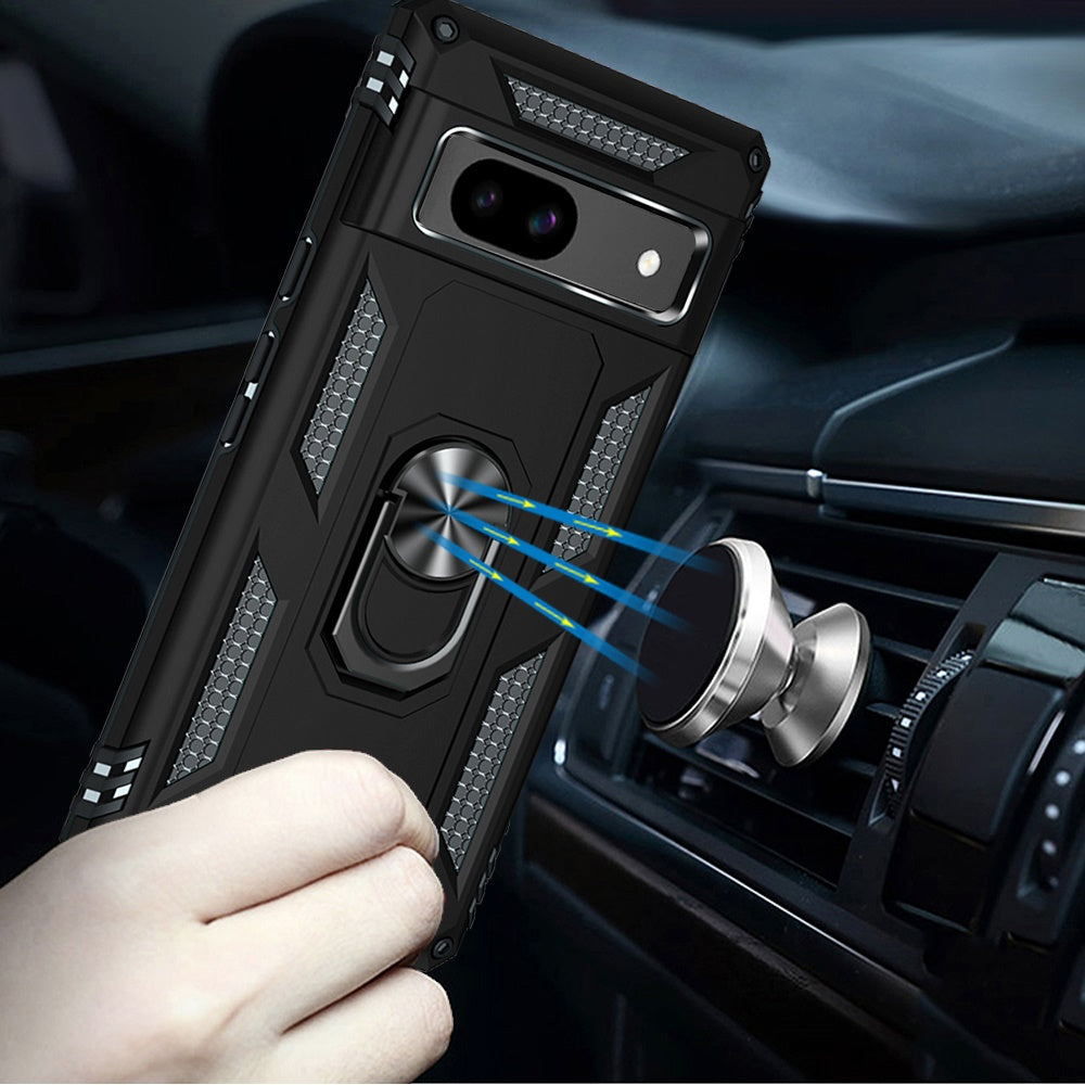 For Google Pixel 9A Hybrid Combo Belt Clip Holster with Ring Stand Holder, Military Grade Fit Magnetic Car Mount Shockproof Case Cover Black