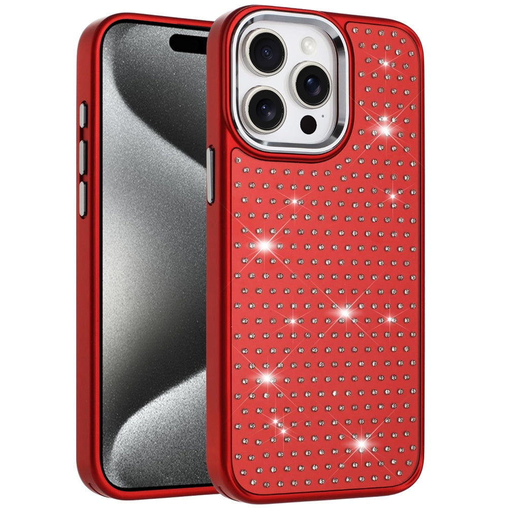 For Apple iPhone 17 Pro Bling Diamond Metallic, Full Sparkle Chrome Edged Hybrid Protective Shockproof Case Cover