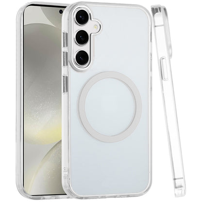 For Samsung Galaxy S25+ /S25 Plus /S24+ Plus Transparent Back Hybrid Case - Magnetic Circle, Color Frame, Metal Buttons, MagSafe Compatible Case Cover