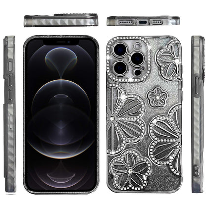 For Motorola Moto G 5G 2025 Luxury Flower Design Sparkle Glitter Diamond Rhinestone Shimmer Bling Plating Thick TPU Hard PC Case Cover