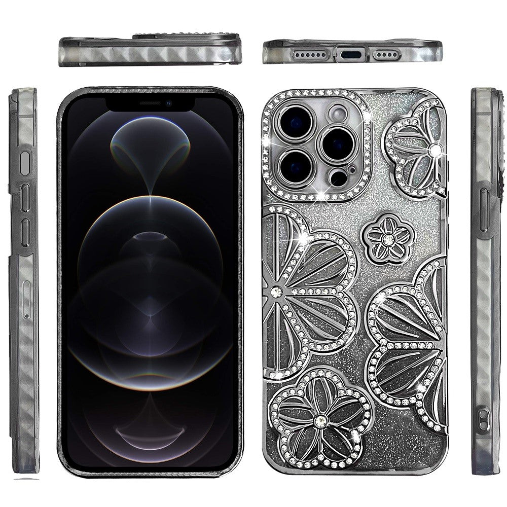 For Motorola Edge 2025 Luxury Flower Design Sparkle Glitter Diamond Rhinestone Shimmer Bling Plating Thick TPU Hard PC Case Cover