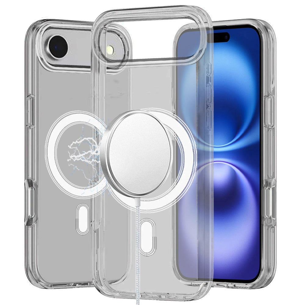 For Apple iPhone 17 AIR MagSafe Compatible Transparent Hybrid Case with Magnetic Circle, Shock Absorption TPU Rubber Case Cover Smoke Gray