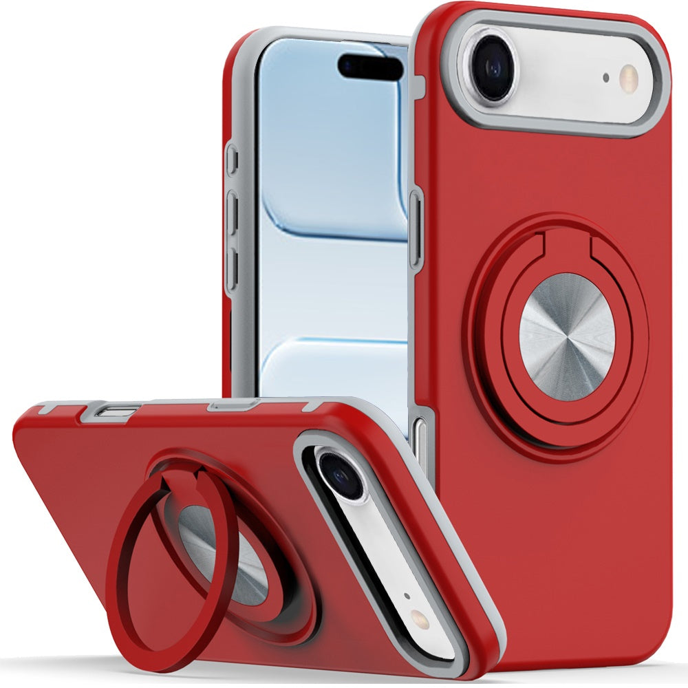 For Apple iPhone 17 AIR Metal Matte Hybrid with Invisible Rotational Ring Stand, Car Mount Friendly, Military Grade Slim Fit Sturdy Case Cover