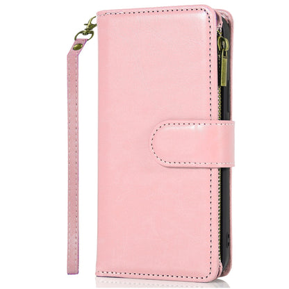 For Motorola Edge 2025 Leather Wallet Case with Zipper, 9 Card Slots, Cash Pocket, Stand & Strap, Clutch Pouch Design Case Cover Rose Gold