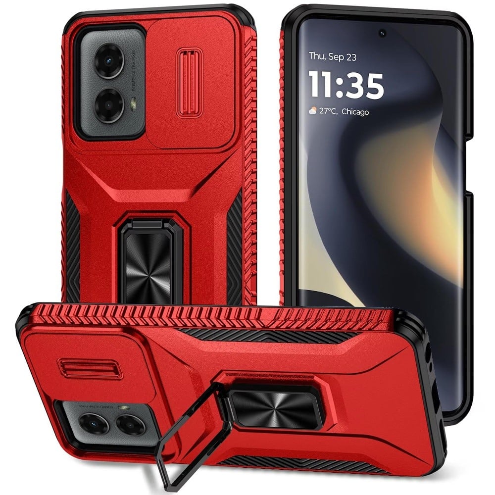 For Motorola Edge 2024 Case, Camera Cover with Magnetic Rotation Ring Stand, Military Grade Hybrid Hard TPU Shockproof Case Cover Black