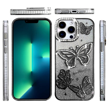 For Apple iPhone 13 Pro Luxury Butterfly Sparkle Glitter Diamond Crystal Rhinestone Shimmer Bling Plating Thick TPU Hard PC Case Cover