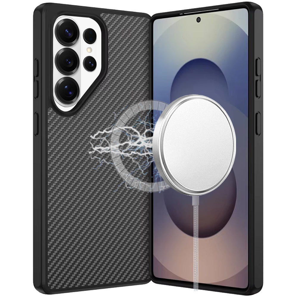 For Samsung Galaxy S26 Ultra Carbon Fiber Design with Magnetic HQ 2.0mm Thick Hybrid Shockproof Rubber Hard PC Case Cover