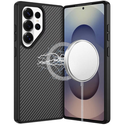 For Samsung Galaxy S26 Ultra Carbon Fiber Design with Magnetic HQ 2.0mm Thick Hybrid Shockproof Rubber Hard PC Case Cover