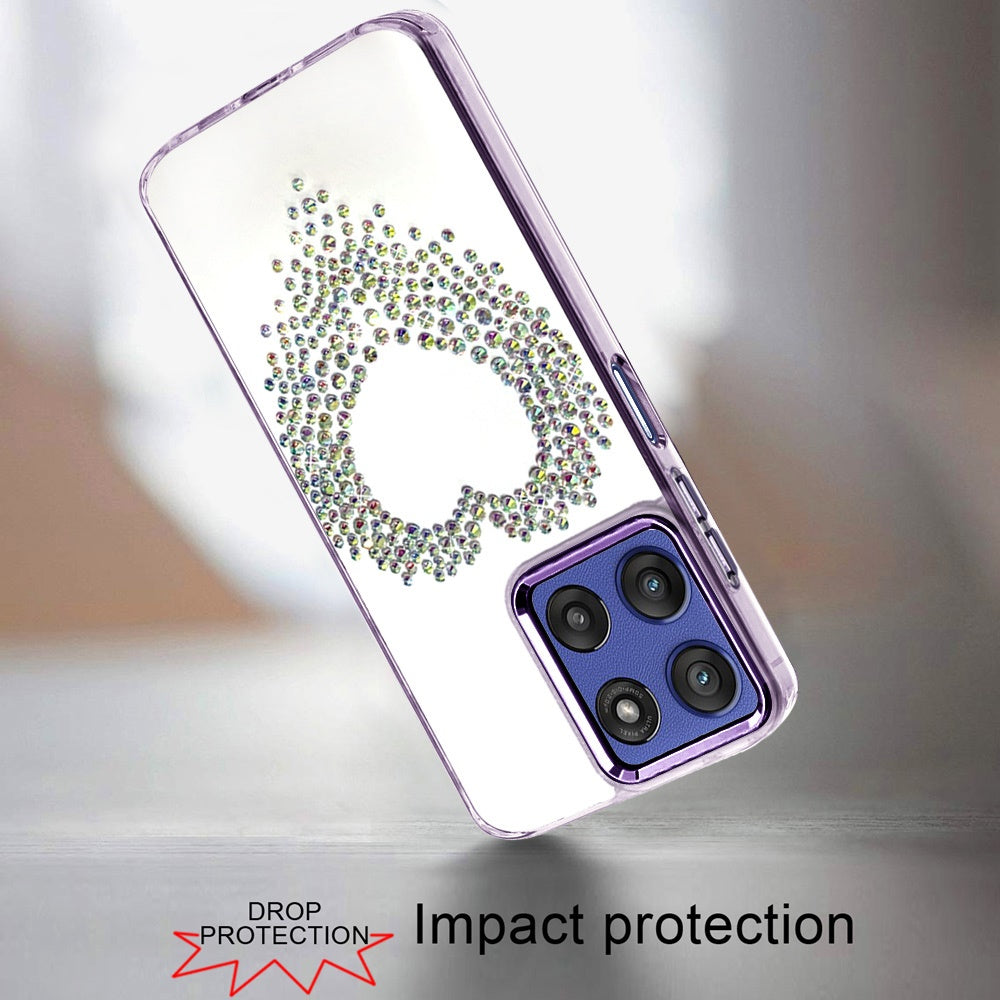 For Motorola Moto G Play 5G 2026 Angel Hearts Bling Glitter Diamond Hybrid TPU Cover, Colorful Frame Shockproof Protective Back Case Cover Purple