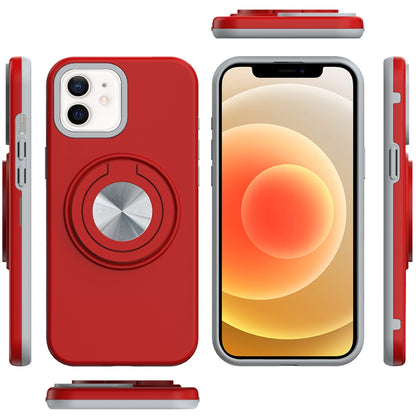 For Apple iPhone 17E /16E Metal Matte Hybrid with Invisible Rotational Ring Stand, Car Mount Friendly, Military Grade Slim Fit Sturdy Case Cover Red