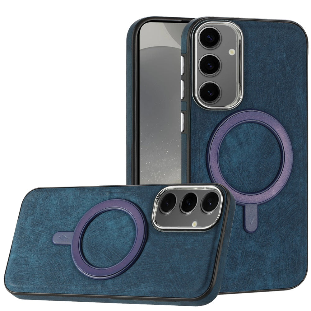 For Samsung Galaxy S25 Ultra Fashion PU Vegan Leather Chrome Edge Hybrid, MagSafe Compatible, Durable TPU Hard PC Case Cover