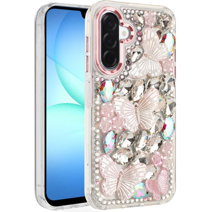 For Samsung Galaxy S25 Fan Edition /Galaxy S25 FE 3D Diamond Floral Butterfly Bling Stone Hybrid, Sparkly Rhinestone Gemstone Back Shockproof Case Cover