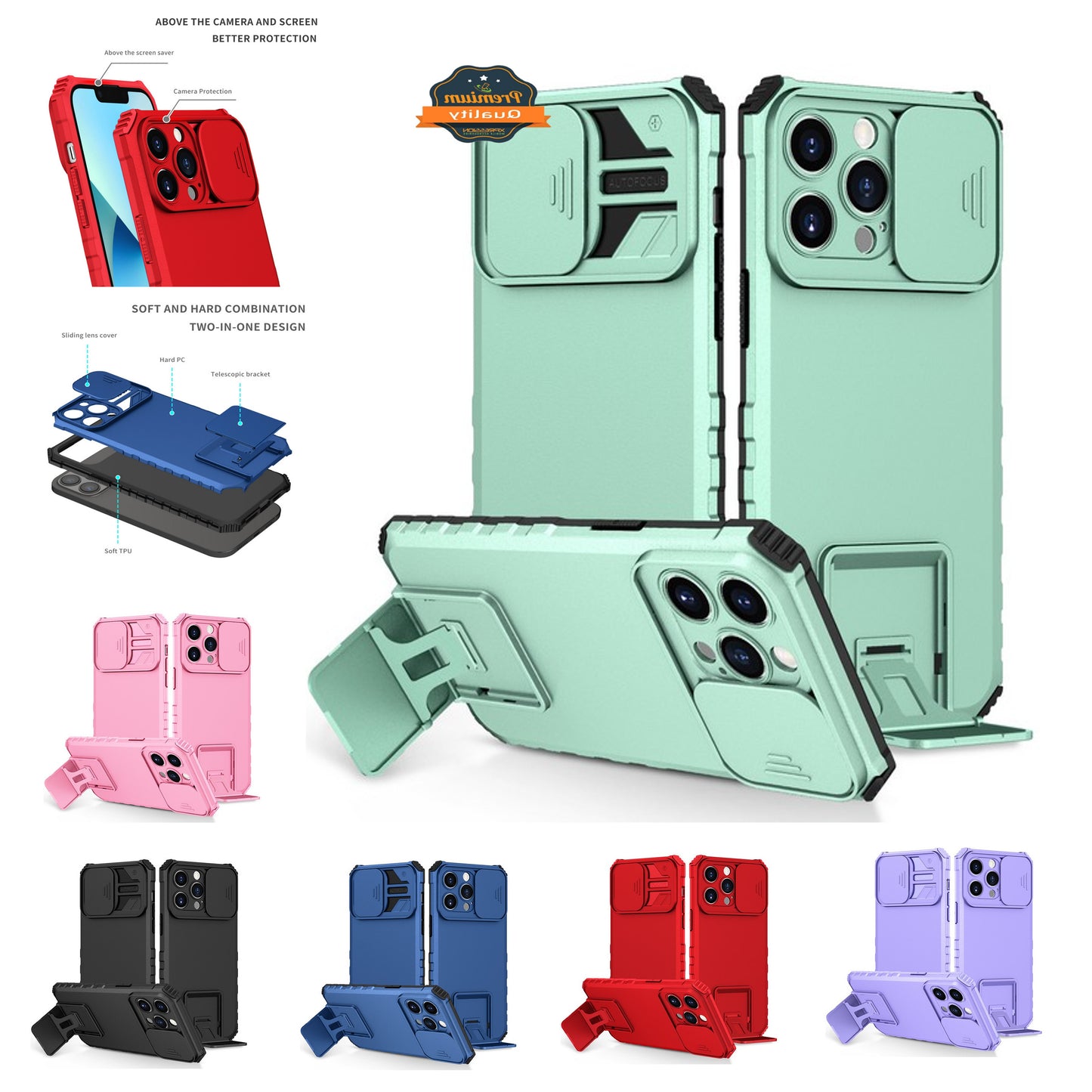 For Samsung Galaxy Z Fold 7 Hybrid Vertical Kickstand Case with Camera Slide Cover, Rugged Slim Shockproof Protective Case Cover