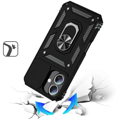 For Apple iPhone 17 (6.3") Hybrid Ring Shockproof with 360° Rotate Ring Kickstand, Camera Lens Protection, Soft Edge Bumper Case Cover