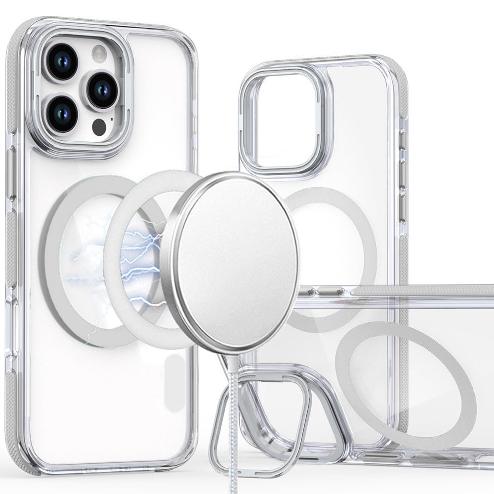 For Apple iPhone 16 (6.1") Hybrid Clear Back Invisible Camera Bracket Stand [With Magsafe Magnetic Circle] Shockproof Color Frame Case Cover