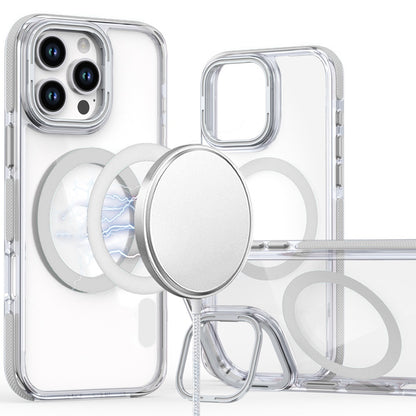 For Apple iPhone 16 (6.1") Hybrid Clear Back Invisible Camera Bracket Stand [With Magsafe Magnetic Circle] Shockproof Color Frame Case Cover