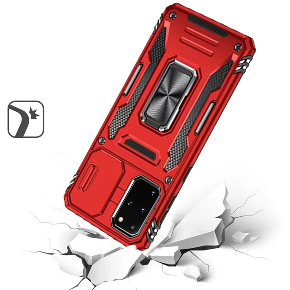 For Samsung Galaxy S20+ Plus Tough Hybrid Case with Movable Camera Window & Metal Ring Stand Shockproof Case Cover