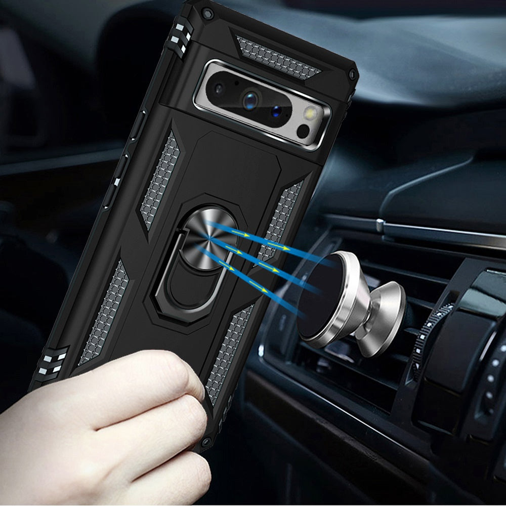 For Google Pixel 10 Pro XL Hybrid Combo Belt Clip Holster with Ring Stand Holder, Military Grade Fit Magnetic Car Mount Shockproof Case Cover Black