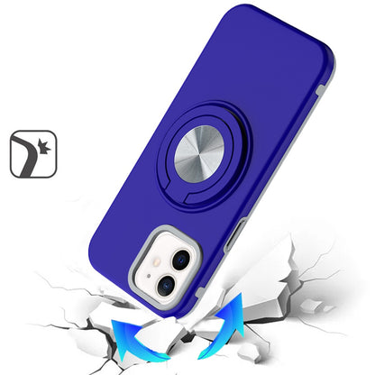 For Apple iPhone 16 (6.1") Metal Matte Hybrid with Invisible Rotational Ring Stand, Car Mount Friendly, Military Grade Slim Fit Sturdy Case Cover