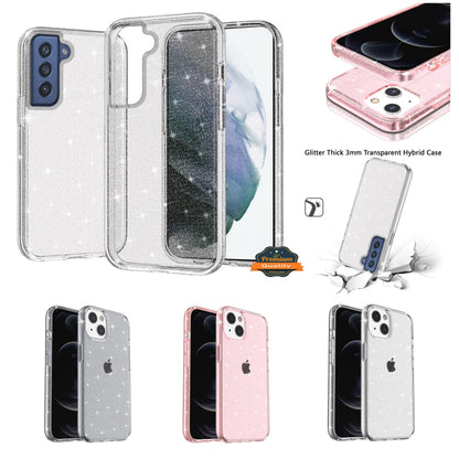 For Apple iPhone 17E /16E Transparent Glitter Shiny Sparkle Bling TPU Rubber Hard Back Hybrid Frame Shockproof Case Cover