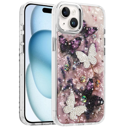 For Apple iPhone 12 /12 Pro Epoxy Glitter Flowers Bling 3D Butterfly Fashion TPU Hybrid with Shockproof Protection Case Cover