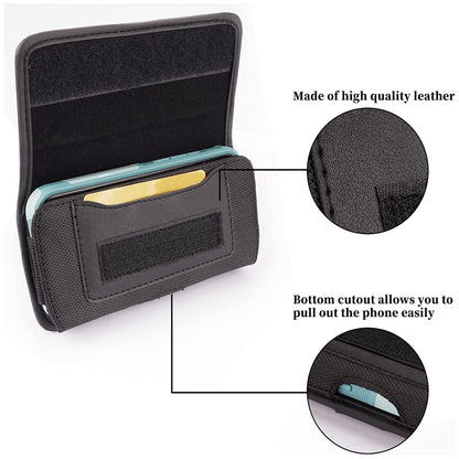 For Apple iPhone 16 Pro (6.3") Pouch Case Universal Horizontal Canvas with Credit Card ID Slot and Belt Clip Loop Holster Cell Phone Holder Cover [Black]