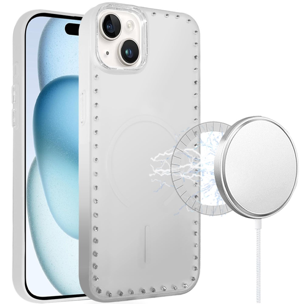 Phone Case for Apple iPhone 15 Magnetic Frosted Diamond Bling Edge Hybrid Shockproof Protective Matte Grip Durable Anti Scratch Premium Slim Cover
