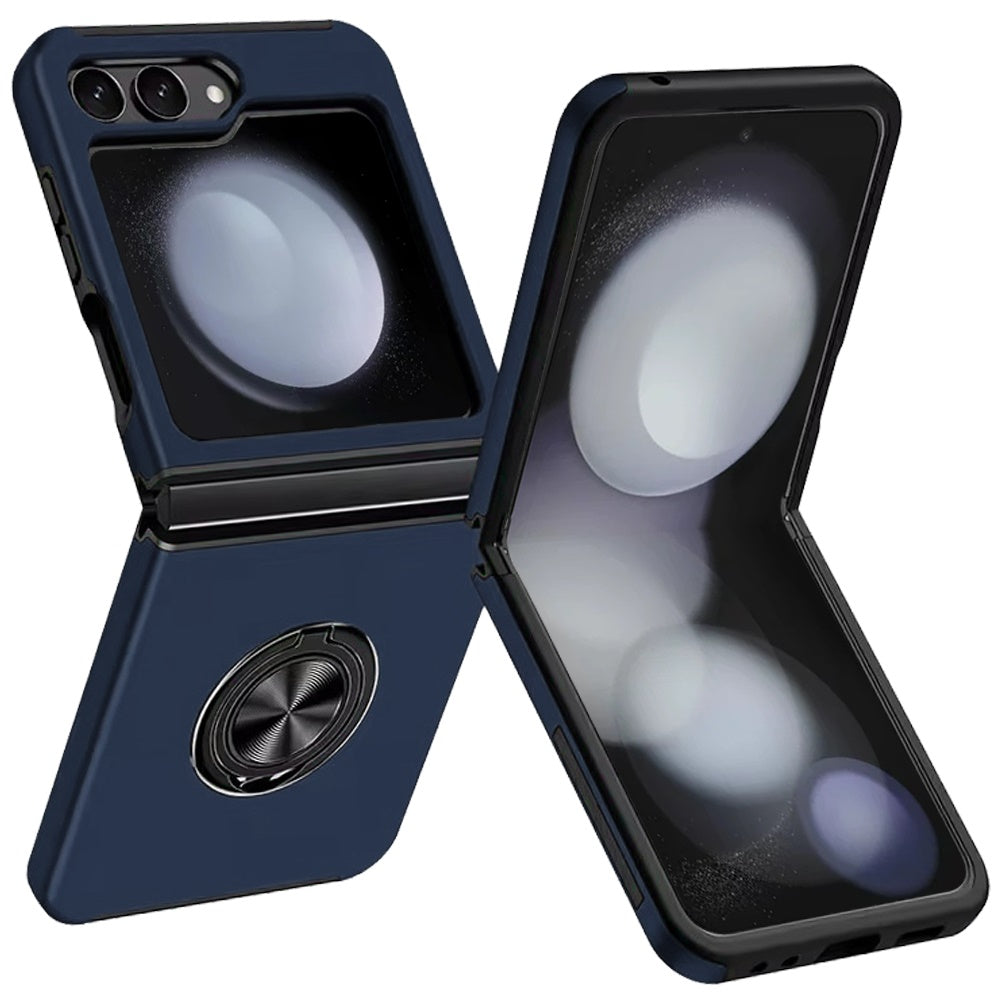 For Samsung Galaxy Z Flip 7 FE / Z Flip 6 Hybrid 360 Degree Rotatable Metal Invisible Ring Stand Holder Slim Fit Magnetic Car Mount Shockproof Case Cover Blue