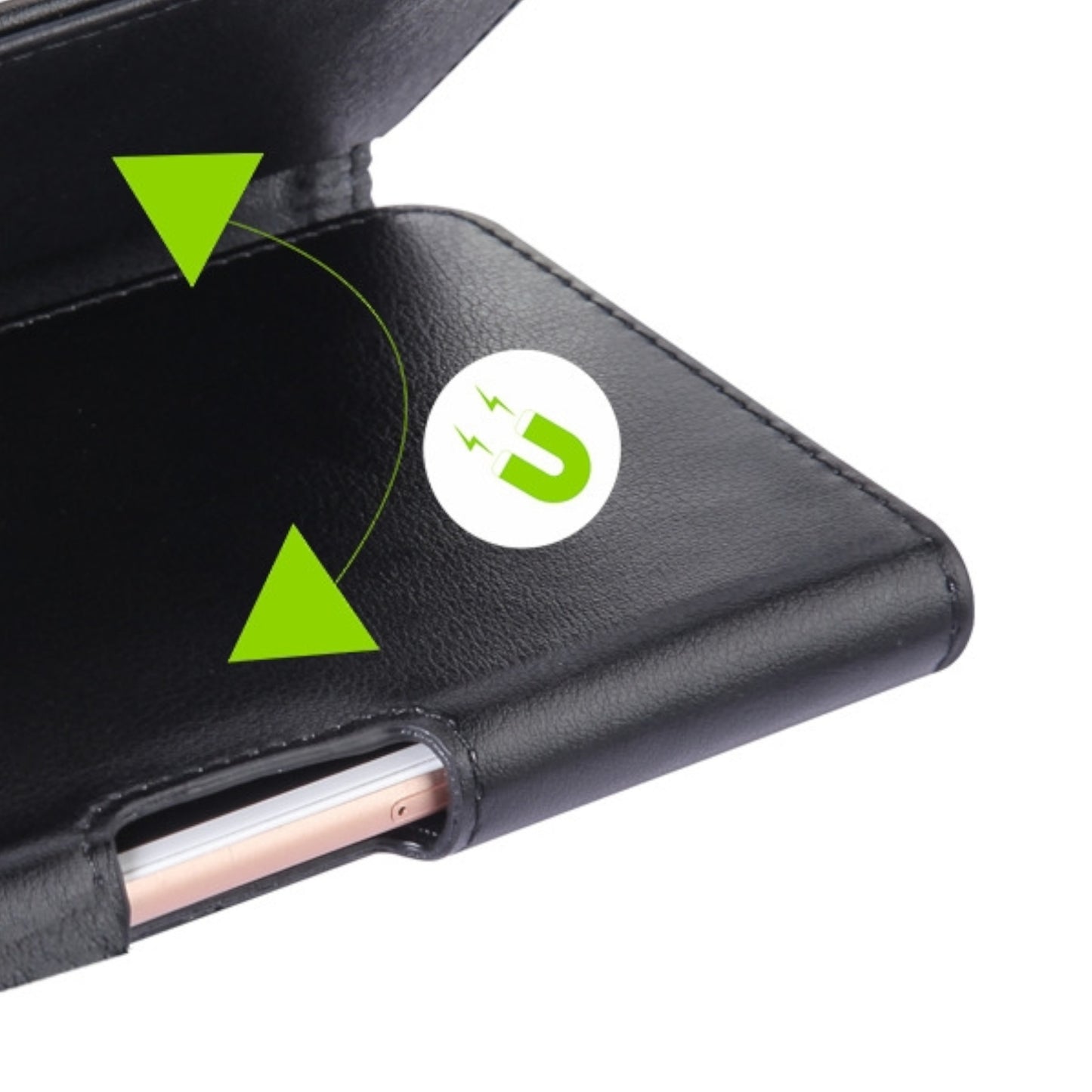 For Apple iPhone 16 (6.1") Universal PU Leather Horizontal Phone Pouch Holder Carrying Case With Fixed Belt Clip Holder, Magnetic Closure [Black]