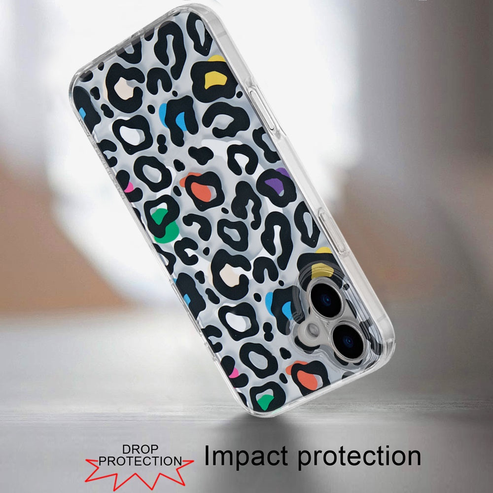 For Apple iPhone 17 Pro Stylish Pattern Fashion IMD Printed Design TPU Double Layer Slim Shockproof with Magnetic Back Case Cover Multicolor Leopard