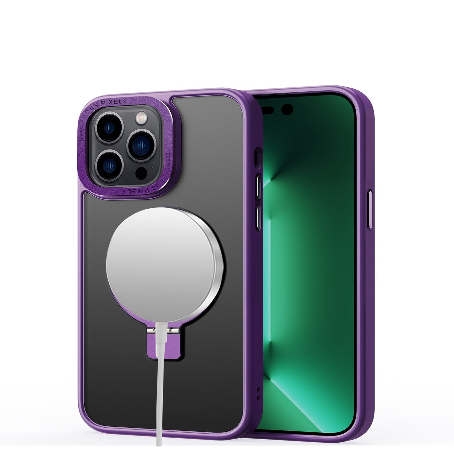For Apple iPhone 16 Pro (6.3") Magnetic Metal Matte Built-in Compatible with MagSafe Stand Hybrid Shock Armor TPU Case Cover Purple