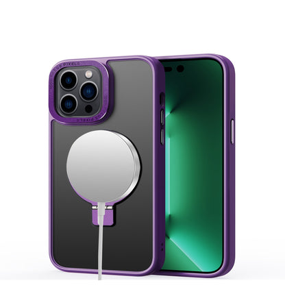 For Apple iPhone 17E /16E Magnetic Metal Matte with Built-in MagSafe Stand, Hybrid Shockproof Armor, TPU Frame Case Cover Purple