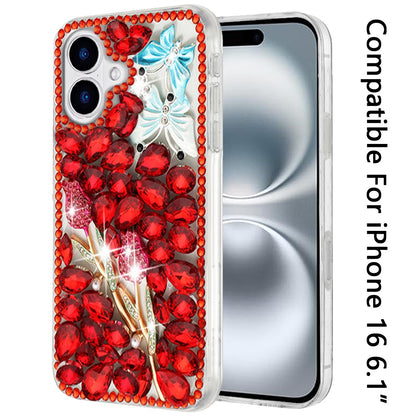 For Apple iPhone 16 Pro (6.3") Bling Crystal 3D Full Diamonds Luxury Sparkle Rhinestone Hybrid Protective Case Cover