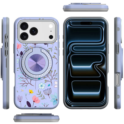 For Apple iPhone 17 Pro Max Pattern Design Hybrid with Invisible Ring Stand & Magnetic Back, Shockproof Protective Grip Case Cover