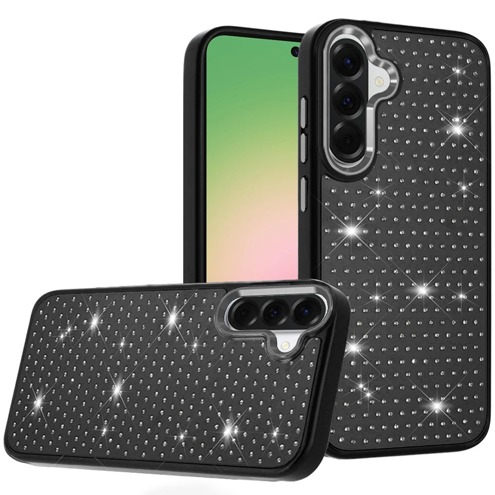 For Samsung Galaxy A57 Bling Diamond Metallic, Full Sparkle Chrome Edged Hybrid Protective Shockproof Case Cover