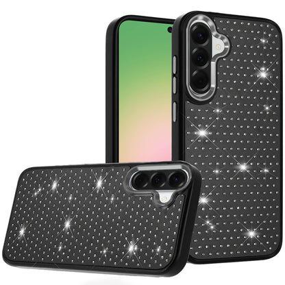 For Samsung Galaxy A57 Bling Diamond Metallic, Full Sparkle Chrome Edged Hybrid Protective Shockproof Case Cover