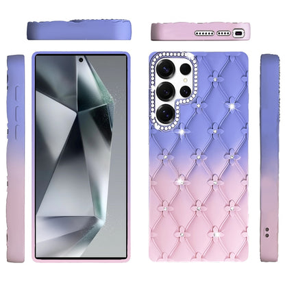 For Samsung Galaxy S24 Ultra Fashion Flower Design Sparkle Glitter Shimmer Rhinestone Bling Floral Accents, Leather Texture TPU Case Cover