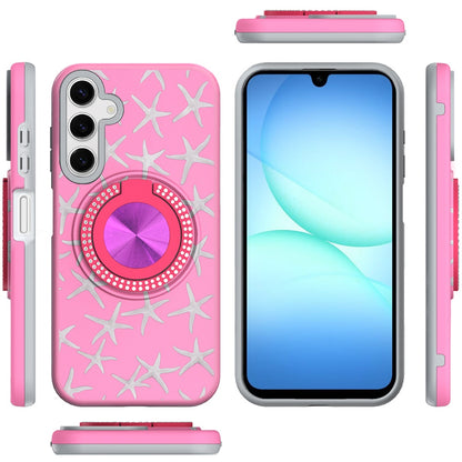 For Samsung Galaxy S25 Fan Edition /Galaxy S25 FE Pattern Design Hybrid with Invisible Ring Stand & Magnetic Back, Shockproof Protective Grip Case Cover