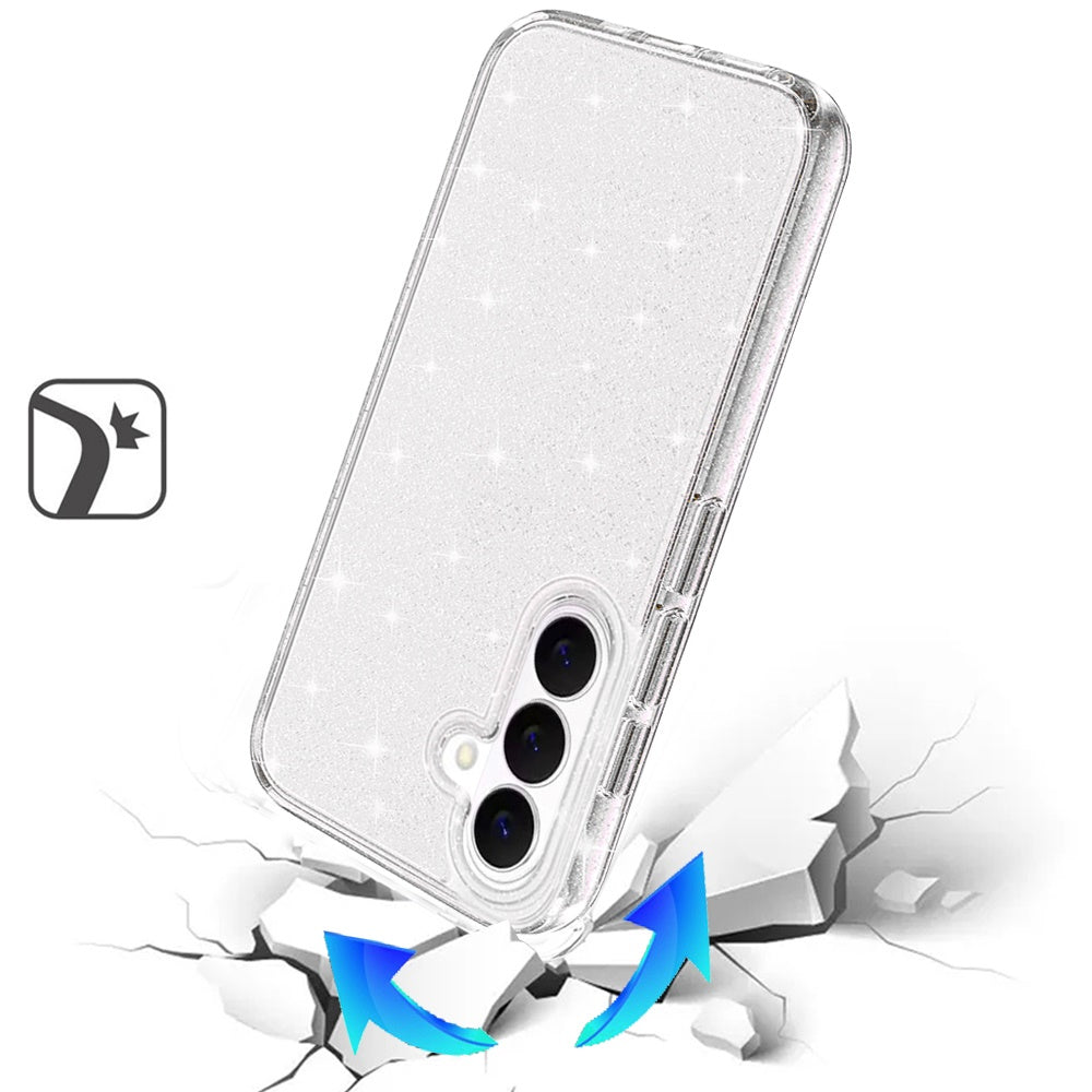 For Samsung Galaxy S26 Transparent Glitter Shiny Sparkle Bling TPU Rubber Hard Back Hybrid Frame Shockproof Case Cover