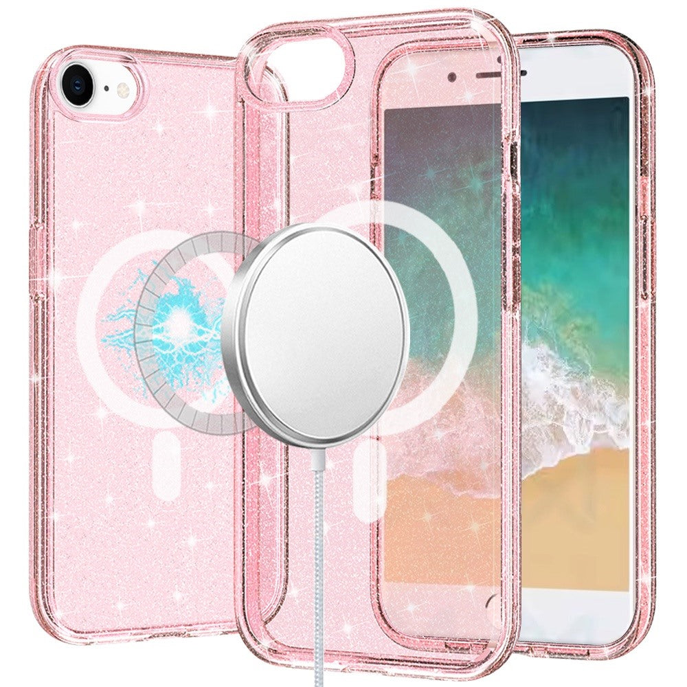 For Apple iPhone 17 Pro Max MagSafe Compatible Glitter Sparkle Bling Hybrid Case with Magnetic Circle, Slim TPU & Hard PC Frame Case Cover Pink