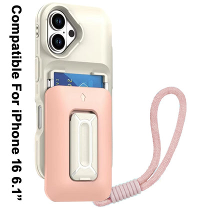 For Apple iPhone 16 (6.1") Wallet Case with 2- Credit Card Holder, Wrist Strap & Kickstand Hybrid Shockproof TPU Case Cover