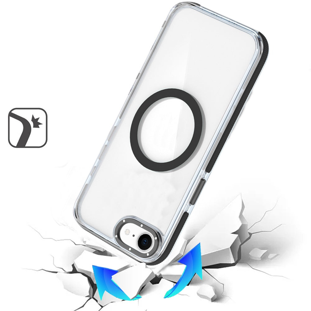 For Apple iPhone 17E /16E Transparent Back with Colorful Frame, Strong Magnetic Circle, MagSafe Compatible, Slim Shockproof Protection Case Cover