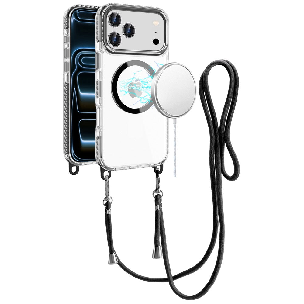 Phone Case for Apple iPhone 17 Pro Max (6.9") Transparent Magnetic Lanyard Shockproof Hybrid Clear Grip Durable Camera Protection TPU Anti-Slip Design Cover