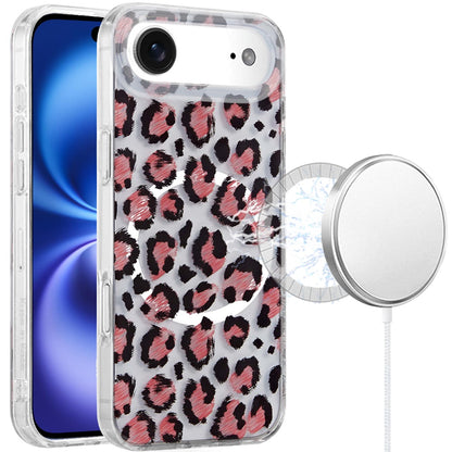 For Apple iPhone 17 Pro Stylish Pattern Fashion IMD Printed Design TPU Double Layer Slim Shockproof with Magnetic Back Case Cover Beauty Leopard