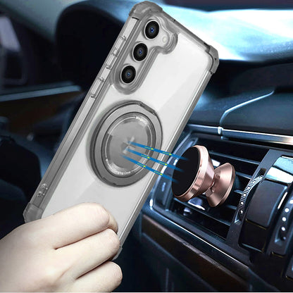 For Samsung Galaxy S22 Magnetic [Compatible with Magsafe] with 360° Rotatable Ring Holder Invisible Stand Transparent Case Cover Black