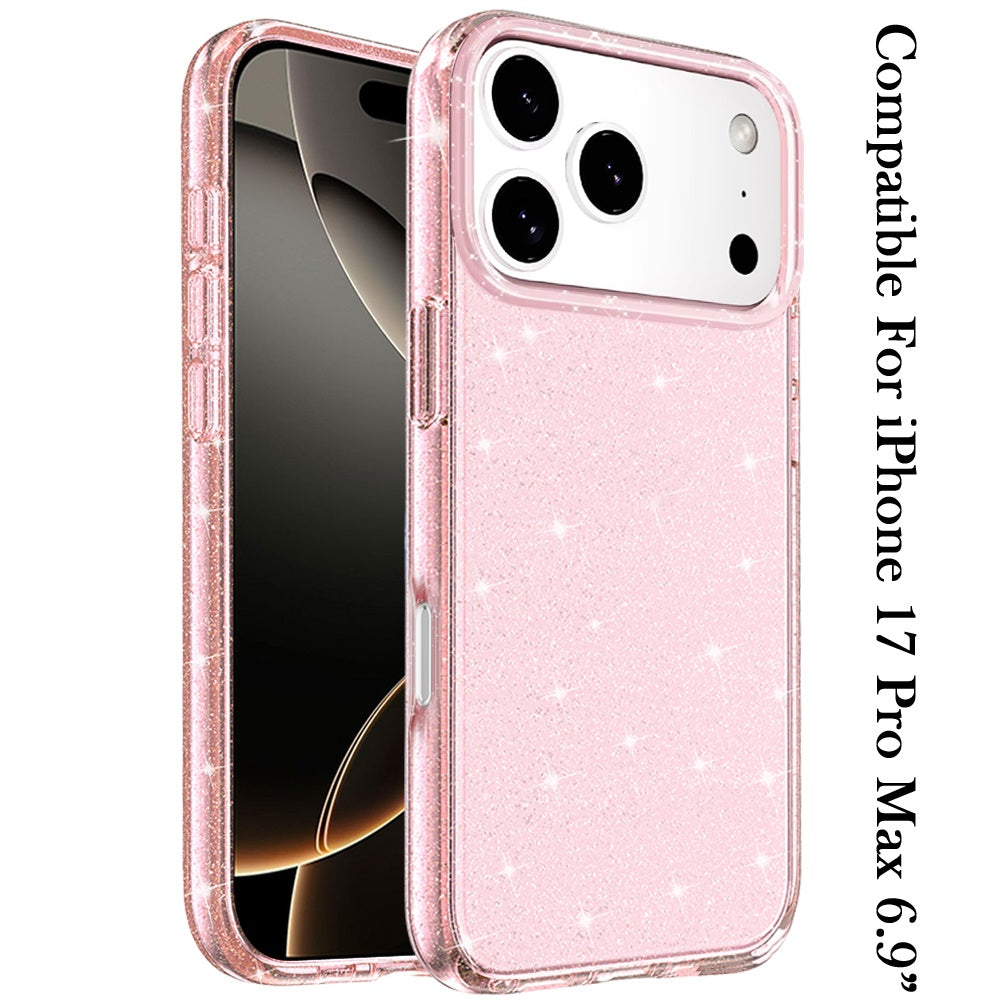 For Apple iPhone 17 Pro Max Transparent Glitter Shiny Sparkle Bling TPU Rubber Hard Back Hybrid Frame Shockproof Case Cover
