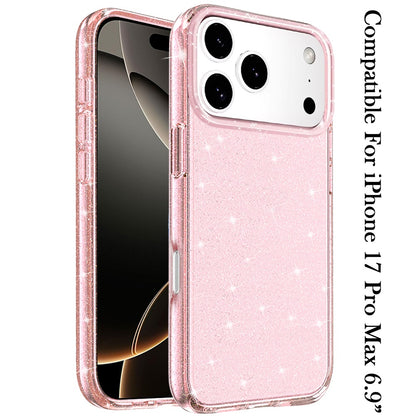 For Apple iPhone 17 Pro Max Transparent Glitter Shiny Sparkle Bling TPU Rubber Hard Back Hybrid Frame Shockproof Case Cover